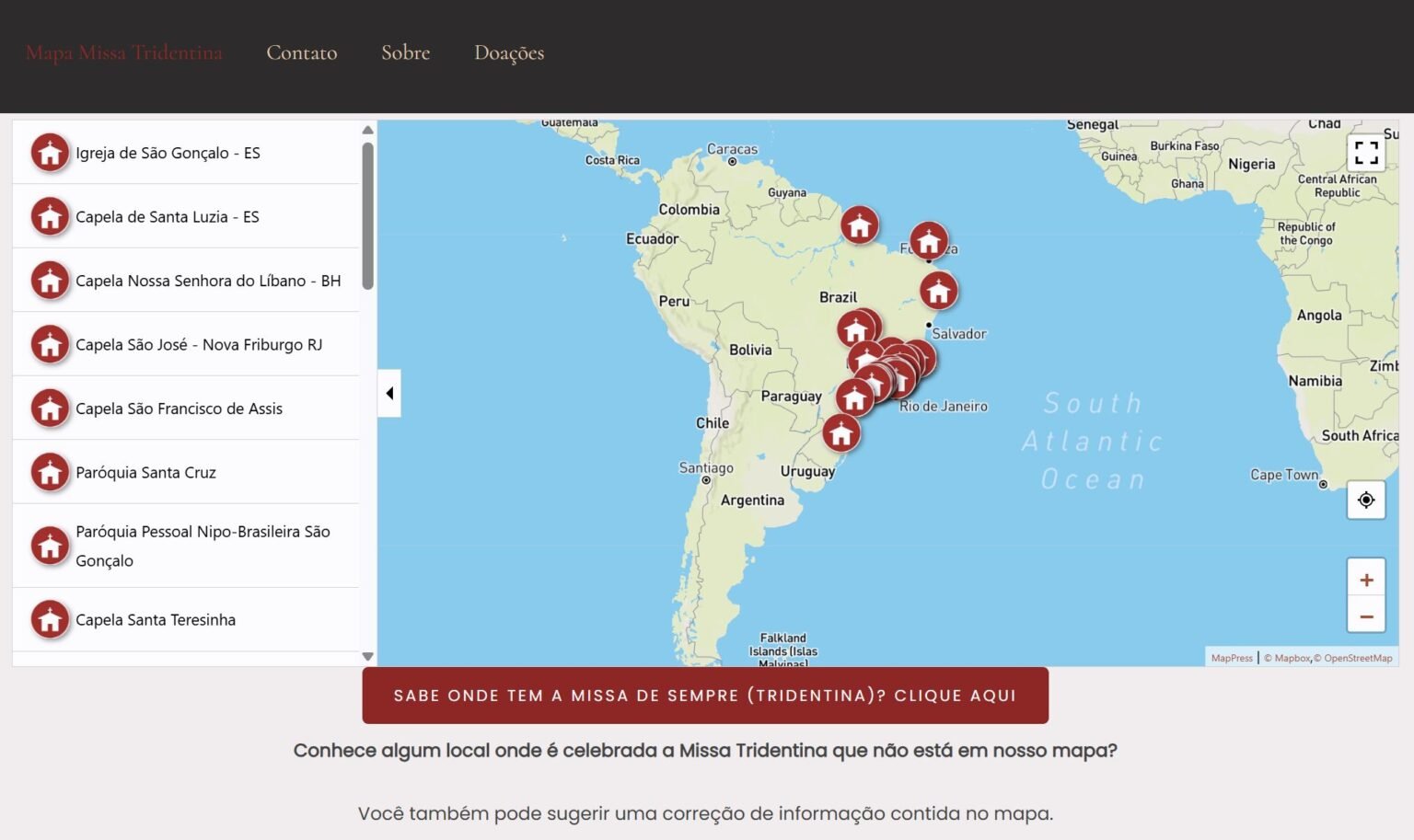 Mapa de Missa Tridentina no Brasil